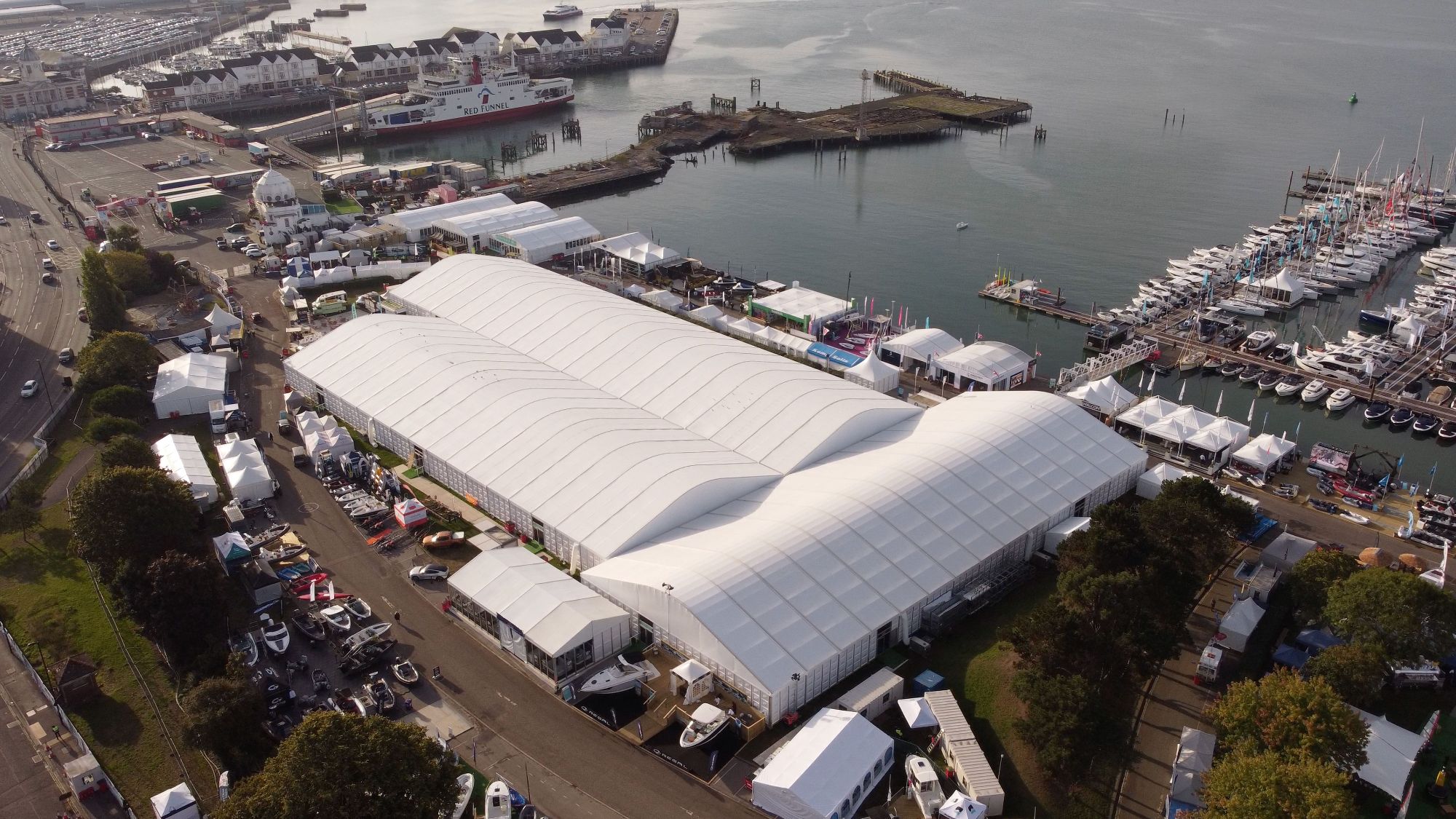 temporary warehouse structure at Southampton boat show